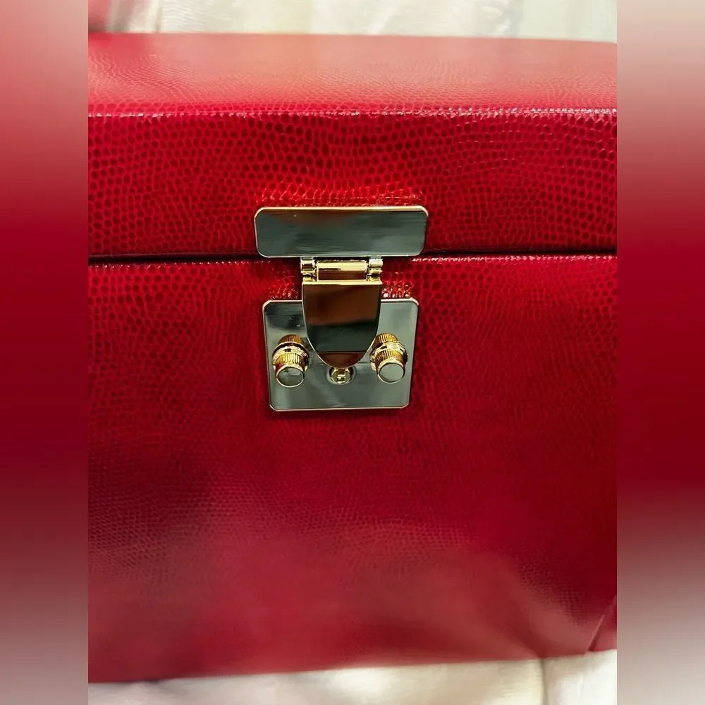Bey-Berk Lizard Print Leather Jewelry Box - Red